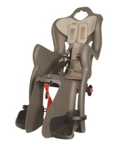 SEGGIOLINO PER BICI POSTERIORE BELLELLI "B-ONE LUXE" ATTACCO AL PORTAPACCHI CON CUSCINO GRIGIO SCURO, PORTATA MASSIMA 22 KG